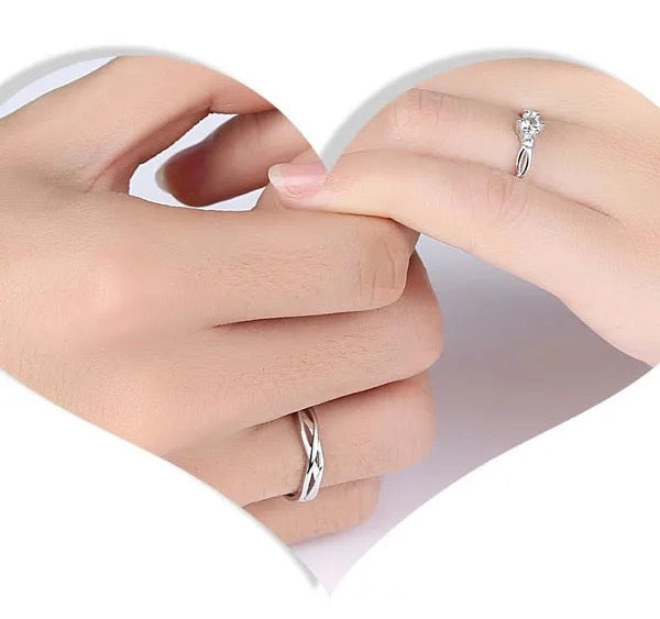 Premium Zircon Sterling Silver Plated Adjustable Couple Rings Set
