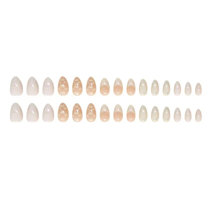 Vembley Elegant Yellow Bow Almond Press On Nails with Soft Nude Gloss Finish