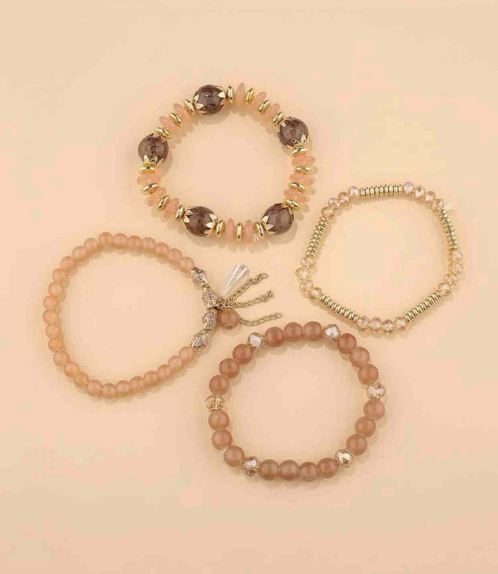 Vembley Boho Stackable Bracelets for Women Set, 4 Pack Girls Stretch Multilayer Stack Beads Brown Beaded Charm Bracelets