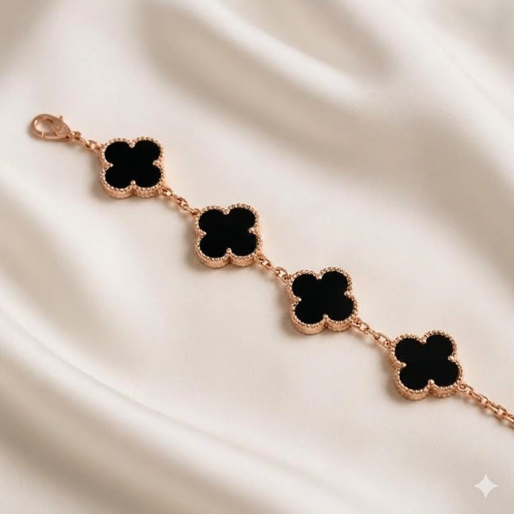 Vembley Elegant Rose Gold Black Clover Bracelet for Timeless Luxury and Chic Everyday Style