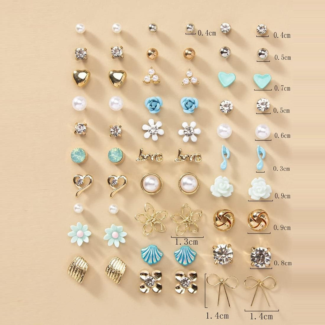 Vembley Trendy Floral Heart Pearl Stud Earrings Combo Set for Women