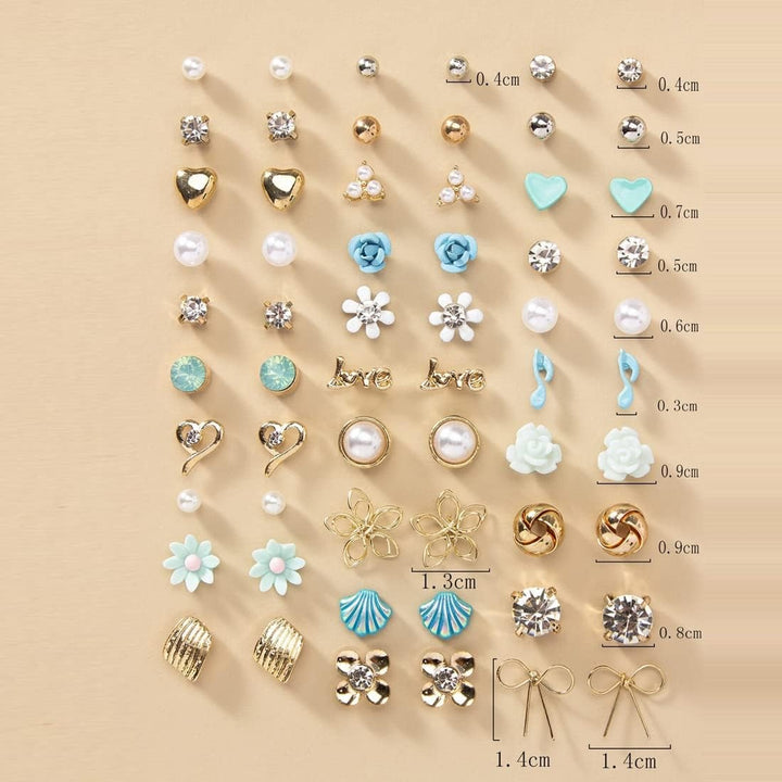 Vembley Trendy Floral Heart Pearl Stud Earrings Combo Set for Women