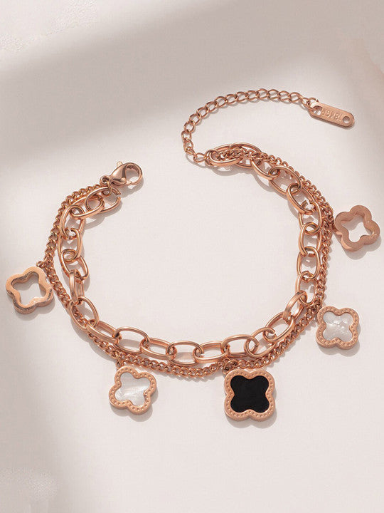 Vembley Luxury Rose Gold Clover Charm Bracelet for Elegant Everyday Fashion Statement
