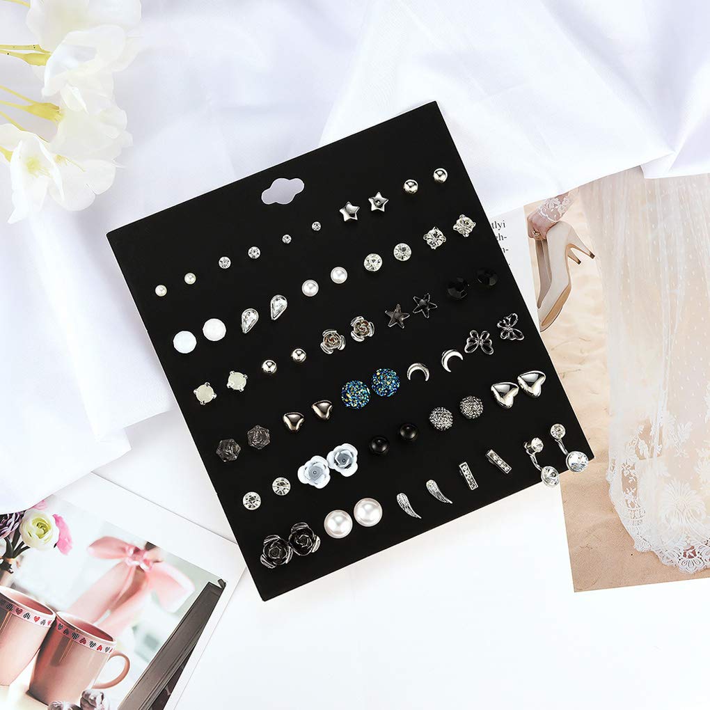 Vembley Set Of 30 Pair of Crystal And Pearl Stud Earring For Women And Girls