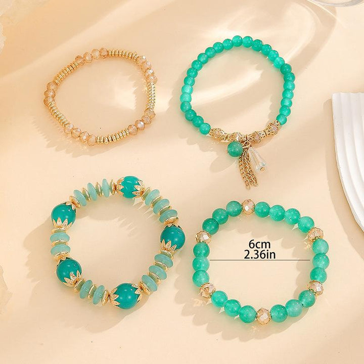 Vembley Boho Stackable Bracelets for Women Set, 4 Pack Girls Stretch Multilayer Stack Beads Green Beaded Charm Bracelets