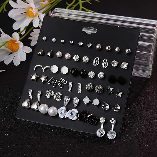 Vembley Set Of 30 Pair of Crystal And Pearl Stud Earring For Women And Girls