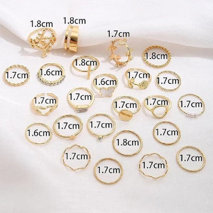 Vembley Gold Plated Trendy Stackable Rings Set - Butterfly, Heart & Pearl Fashion Rings