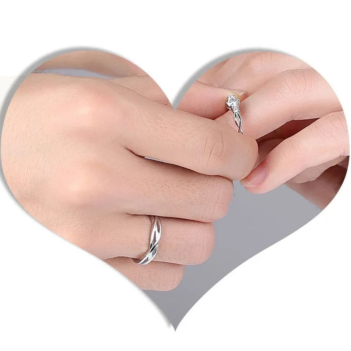 Premium Zircon Sterling Silver Plated Adjustable Couple Rings Set