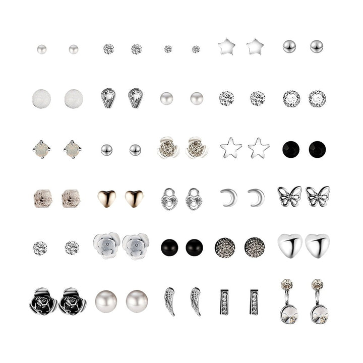 Vembley Set Of 30 Pair of Crystal And Pearl Stud Earring For Women And Girls