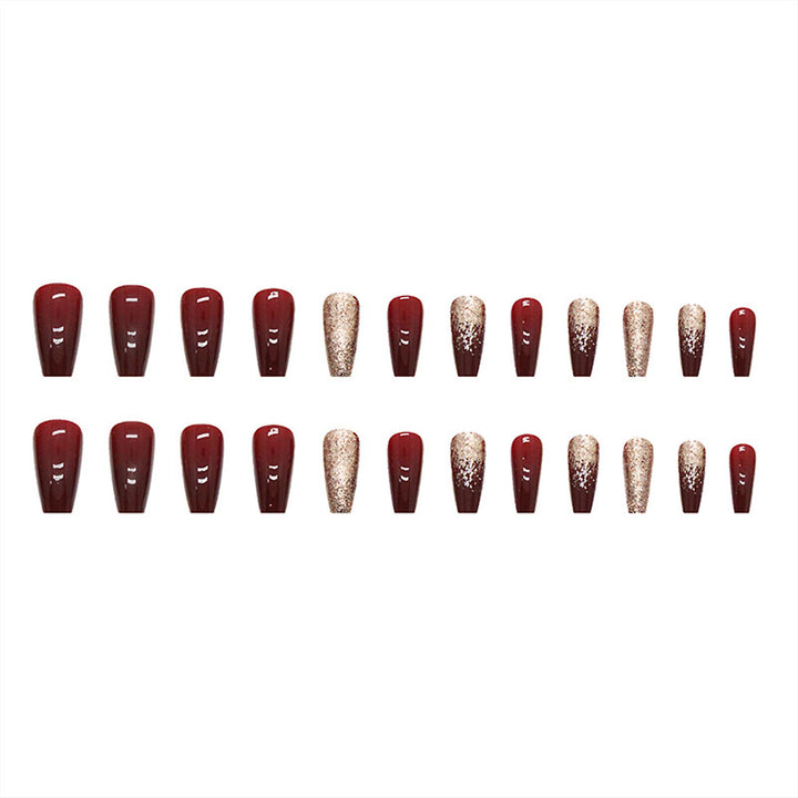 Vembley Set of 24 Artificial Reusable Nails in Half Red Half Golden Design With Glue