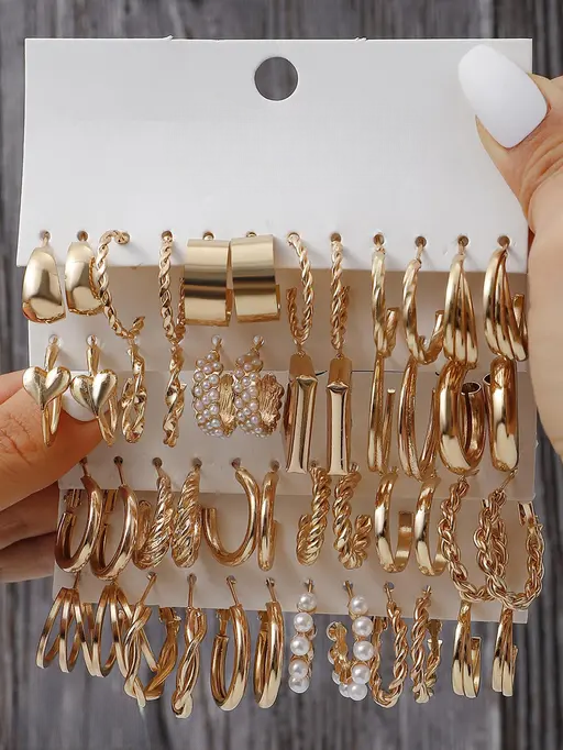 Vembley Combo Of  24 Pairs Gold Plated Hoop And Pearl Earrings For Women And Girls