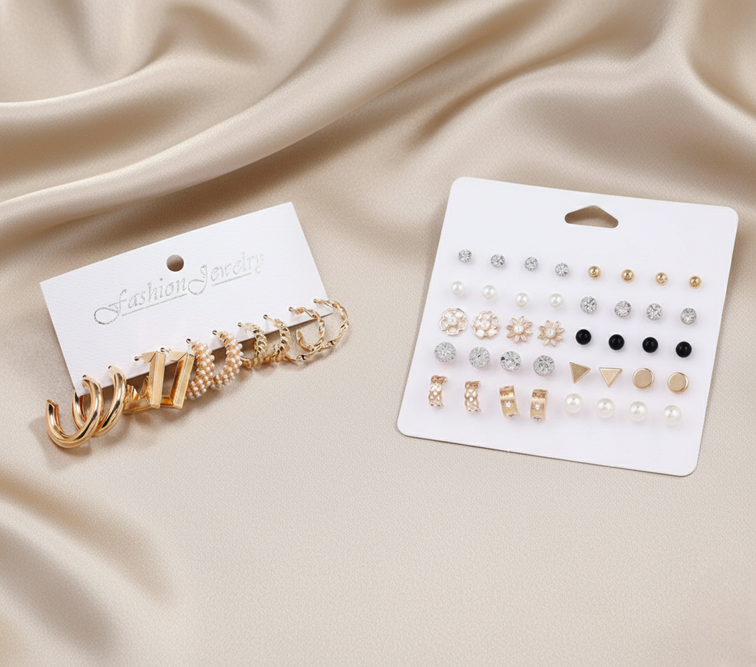 Vembley 25 pair hoop and stud earrings set with pearl and stone designs perfect for women and girls