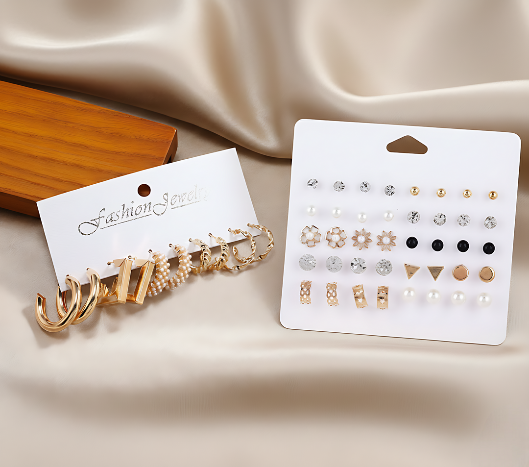 Vembley 25 pair hoop and stud earrings set with pearl and stone designs perfect for women and girls