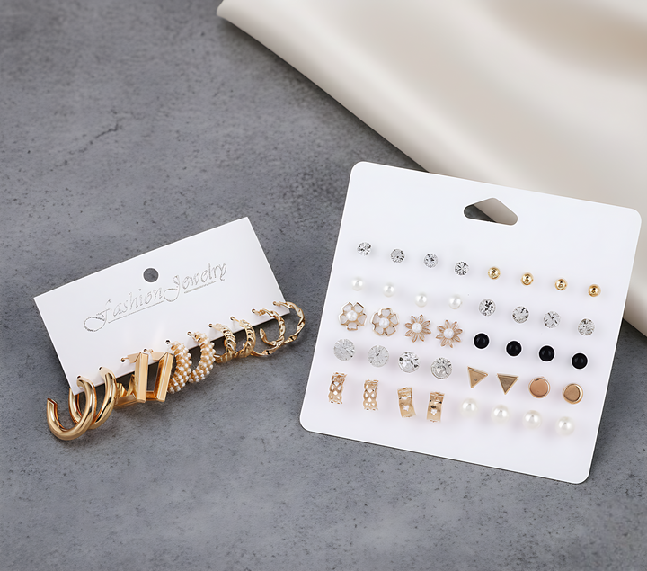 Vembley 25 pair hoop and stud earrings set with pearl and stone designs perfect for women and girls
