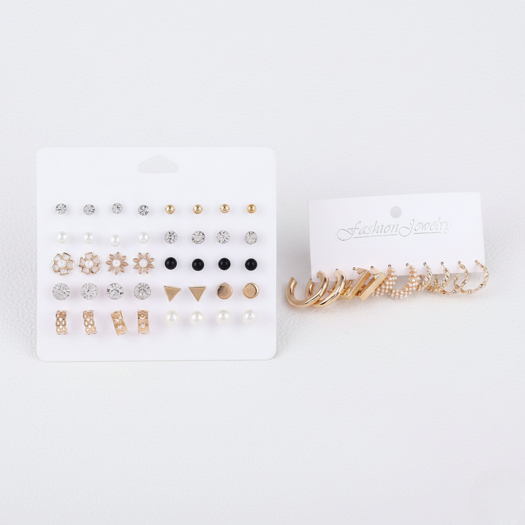 Vembley 25 pair hoop and stud earrings set with pearl and stone designs perfect for women and girls