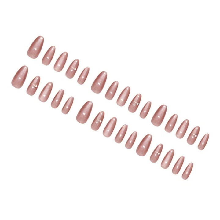 Vembley Glossy Nude Almond Cat Eye Press-On Nails – Elegant Natural Look Artificial Nails Set