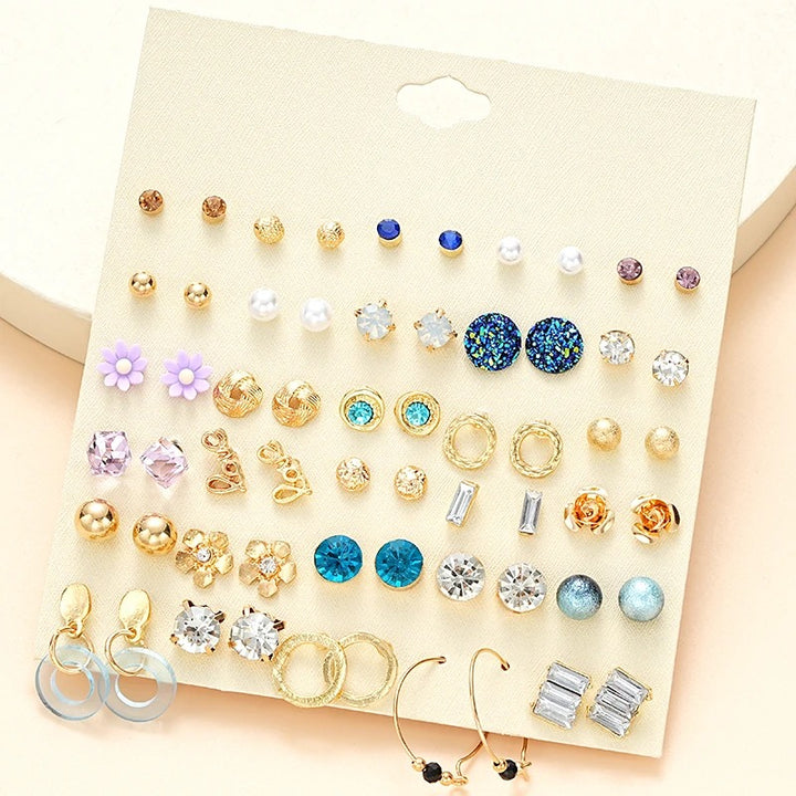 Vembley Elegant Multicolor 30 Pair Gold-Toned Stud & Hoop Earring Combo Set for Women & Girls