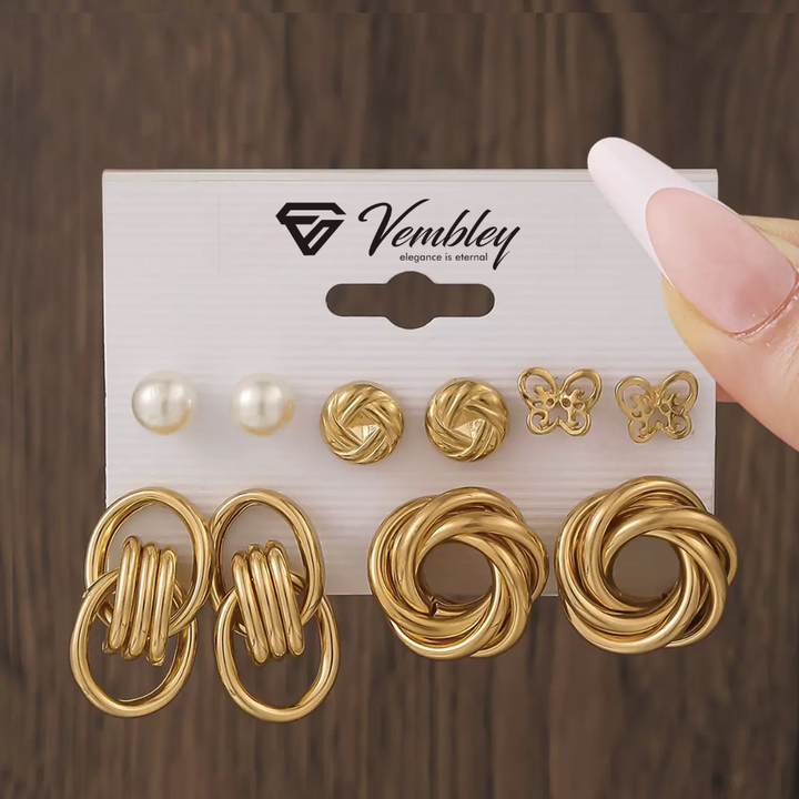 Vembley Elegant Gold Knot Pearl Butterfly Stud Earring Combo Set Women