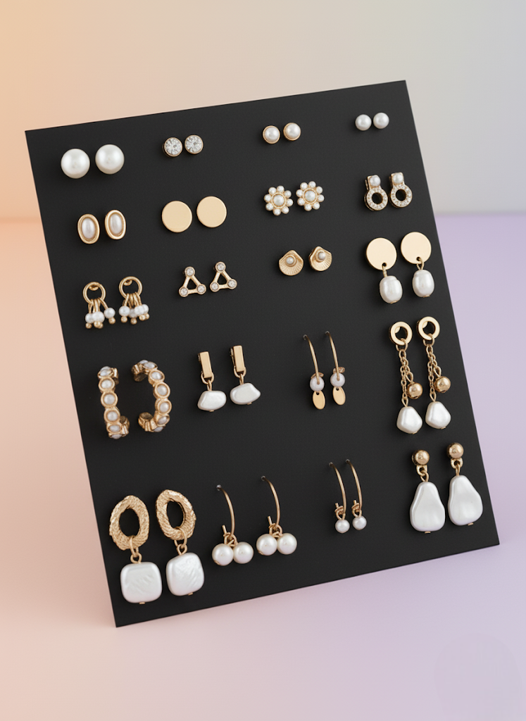 Vembley Elegant 20 Pair Gold Plated and Pearl Earring Combo Set for Women