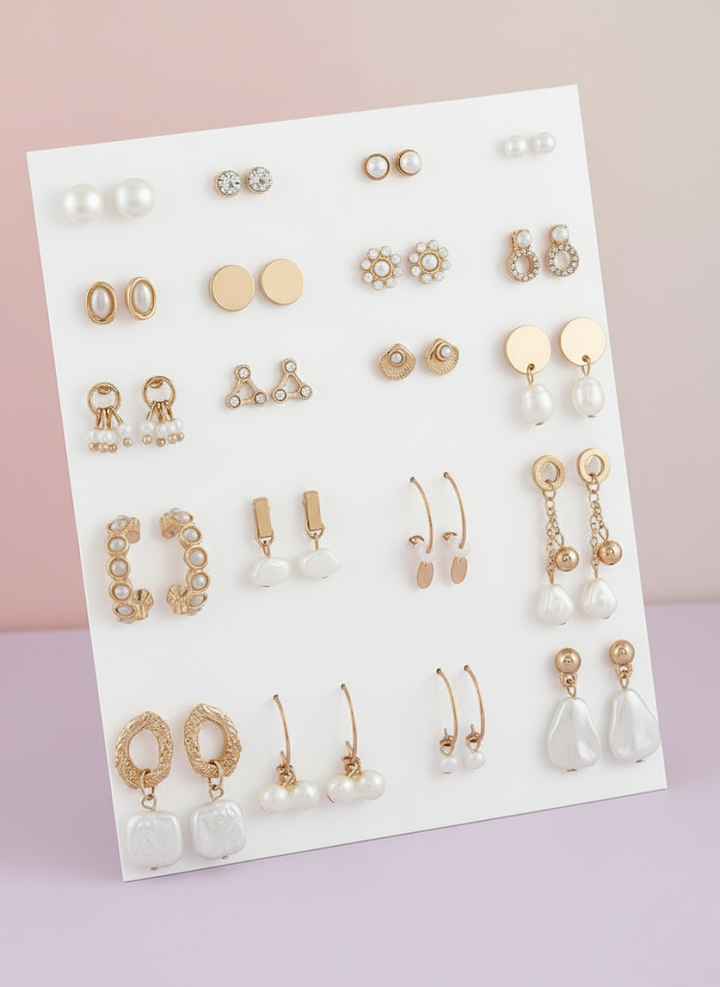 Vembley Elegant 20 Pair Gold Plated and Pearl Earring Combo Set for Women