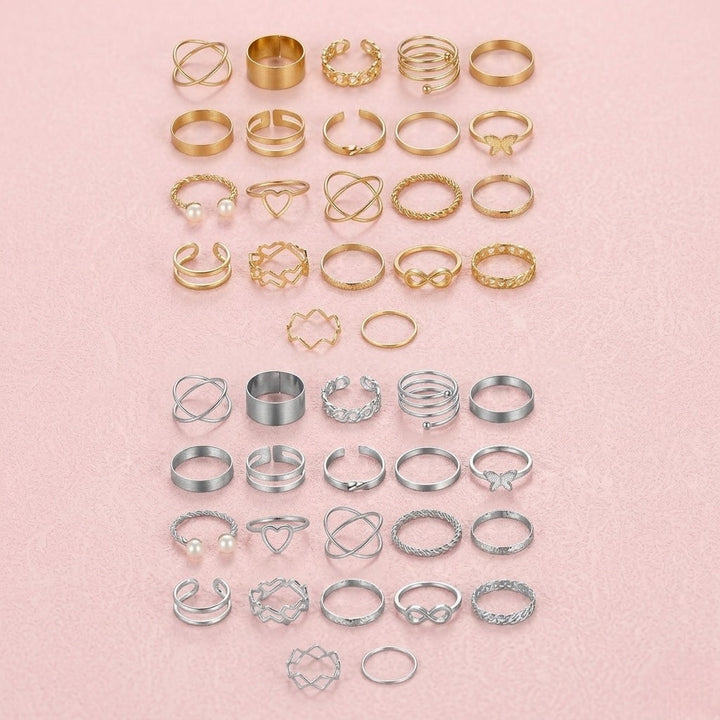 Vembley Elegant Adjustable Gold & Silver Multi-Style Fashion Ring Set