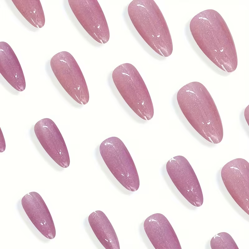 Vembley Pink Cat Eye Glossy Press-On Nails Almond Shape Reusable Artificial Nail Set