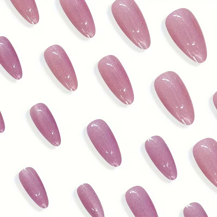 Vembley Pink Cat Eye Glossy Press-On Nails Almond Shape Reusable Artificial Nail Set