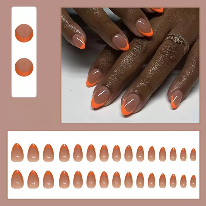 Vembley Trendy 24 Pcs Reusable Orange French Tip Artificial Nails Set for Women and Girls with Glue and stickers