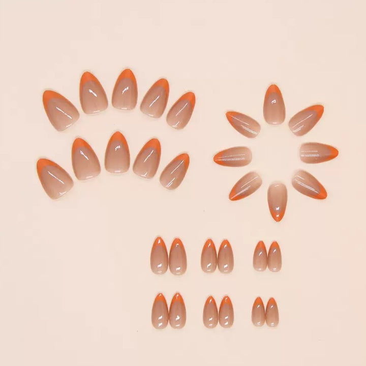 Vembley Trendy 24 Pcs Reusable Orange French Tip Artificial Nails Set for Women and Girls with Glue and stickers