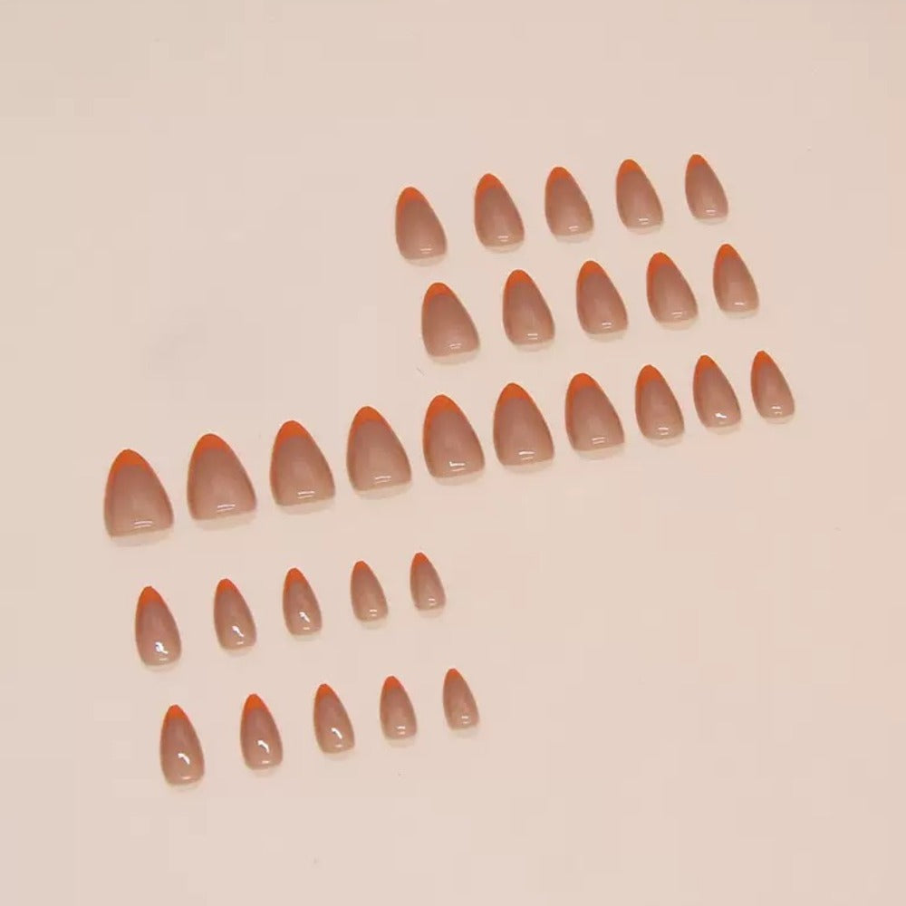 Vembley Trendy 24 Pcs Reusable Orange French Tip Artificial Nails Set for Women and Girls with Glue and stickers