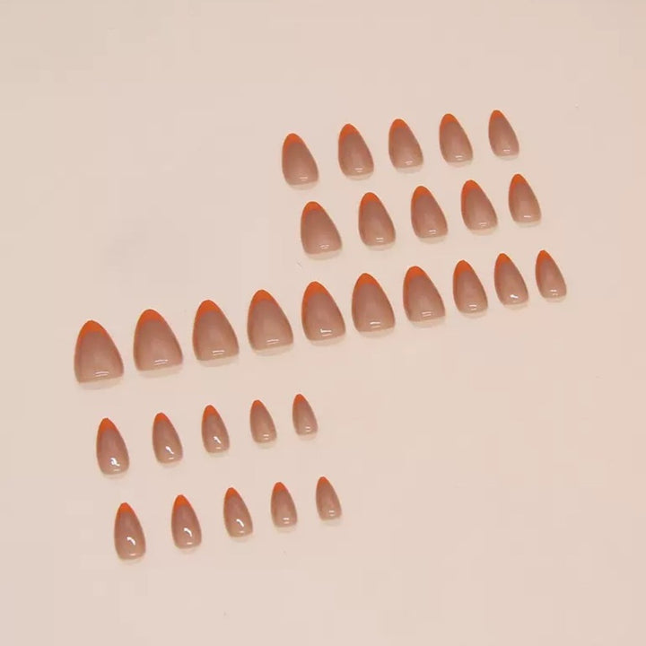 Vembley Trendy 24 Pcs Reusable Orange French Tip Artificial Nails Set for Women and Girls with Glue and stickers