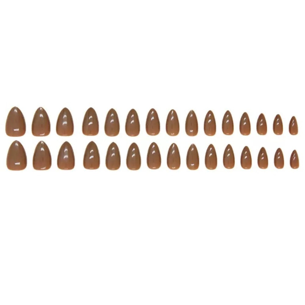 Vembley Elegant Glossy Coffee Brown Almond-Shaped Artificial Nail Set for Women And Girls