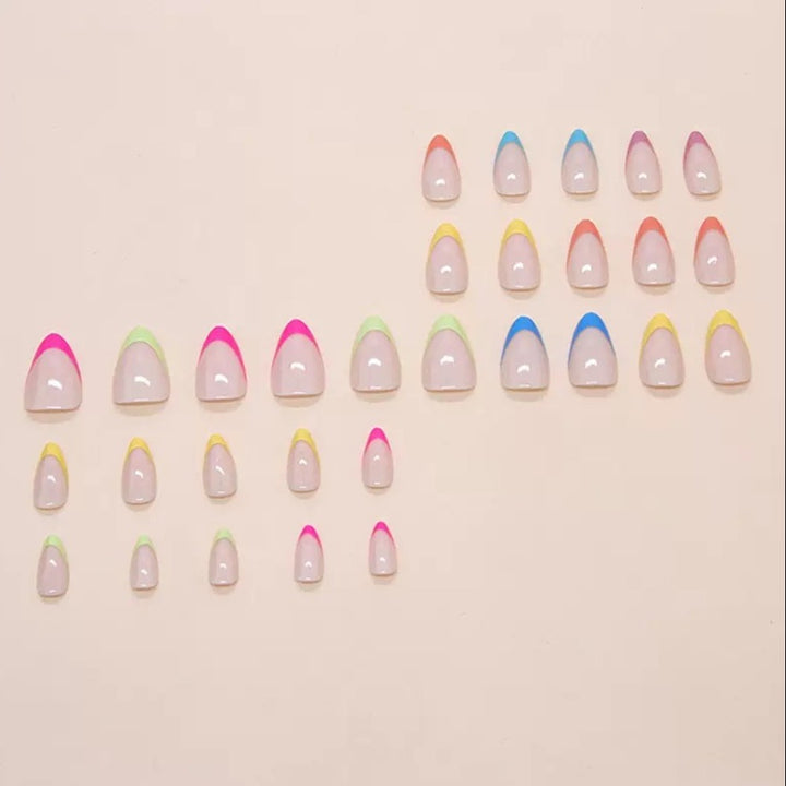 Vembley Trendy Pastel French Tip Almond Nail Set with Multicolor Design for Women and Girls