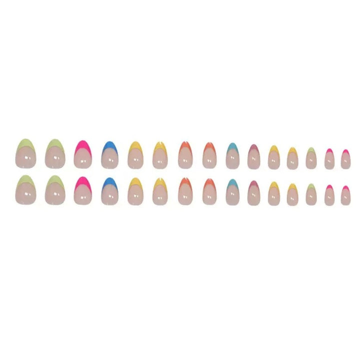 Vembley Trendy Pastel French Tip Almond Nail Set with Multicolor Design for Women and Girls
