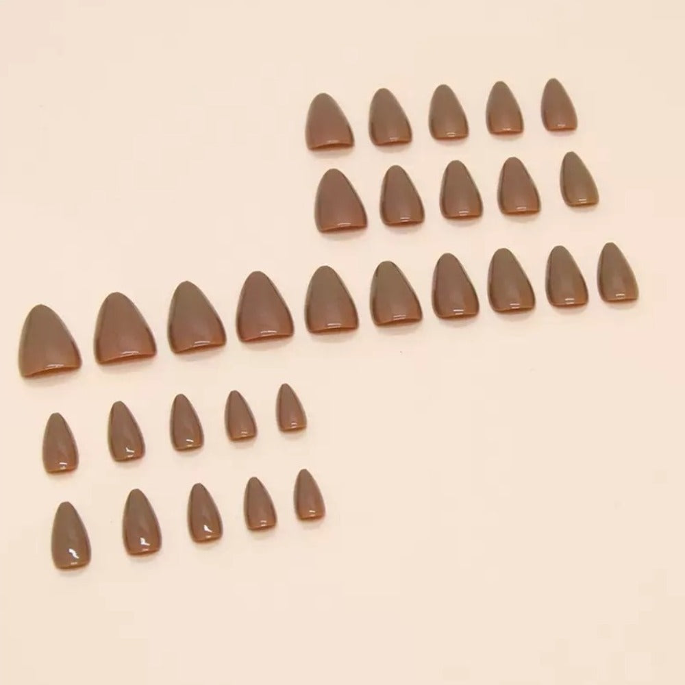 Vembley Elegant Glossy Coffee Brown Almond-Shaped Artificial Nail Set for Women And Girls