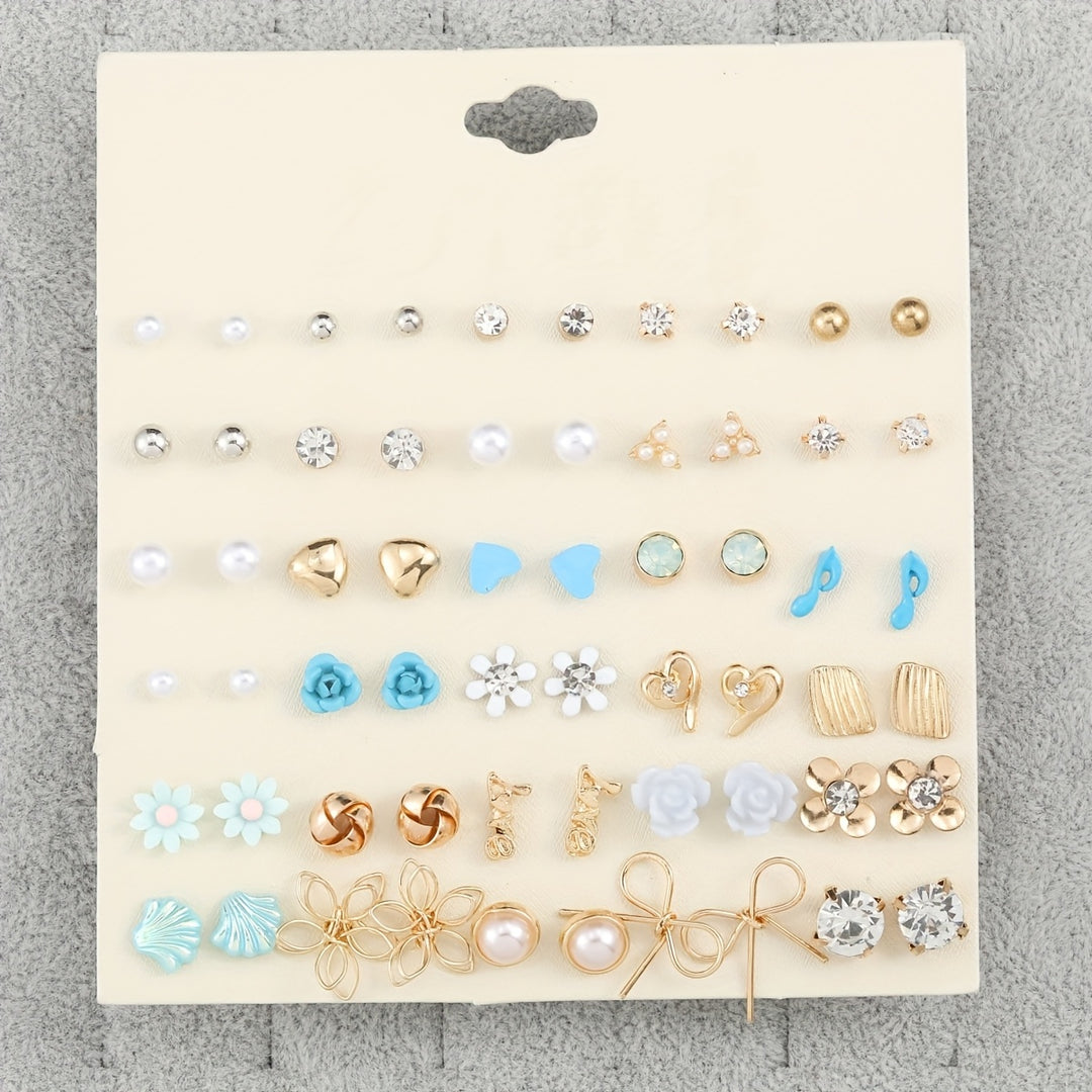 Vembley Trendy Floral Heart Pearl Stud Earrings Combo Set for Women
