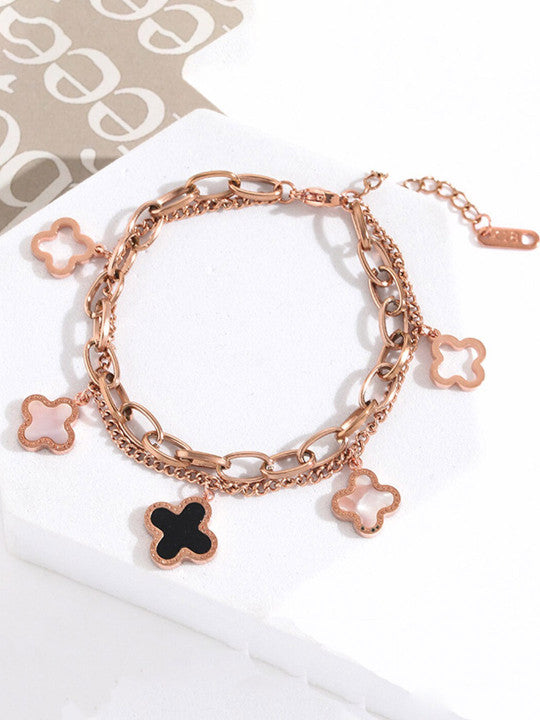 Vembley Luxury Rose Gold Clover Charm Bracelet for Elegant Everyday Fashion Statement