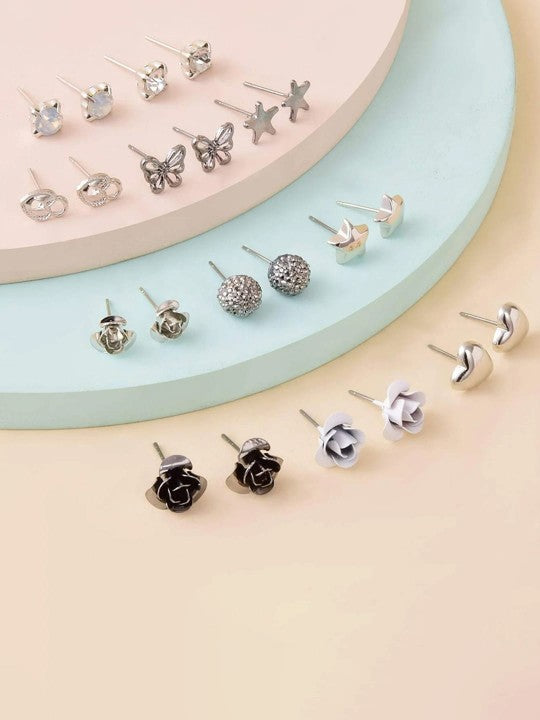 Vembley Set Of 30 Pair of Crystal And Pearl Stud Earring For Women And Girls