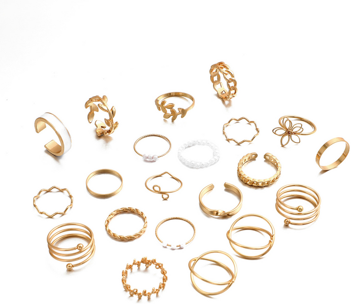 Vembley Gold Plated Trendy Stackable Rings Set Pearl & Butterfly Fashion Rings for Women