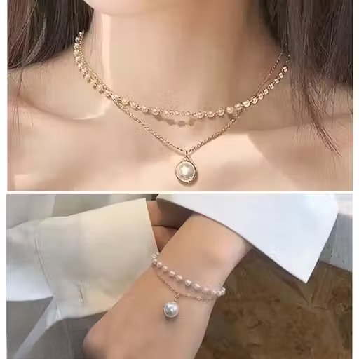 Vembley Combo of 2 Layered Shallow Necklace and bracelet set for Women and girls