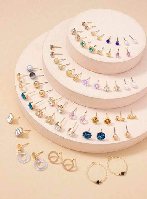 Vembley Elegant Multicolor 30 Pair Gold-Toned Stud & Hoop Earring Combo Set for Women & Girls