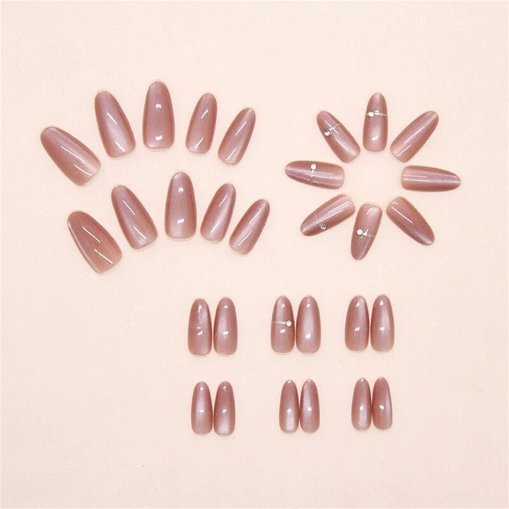 Vembley Glossy Nude Almond Cat Eye Press-On Nails – Elegant Natural Look Artificial Nails Set