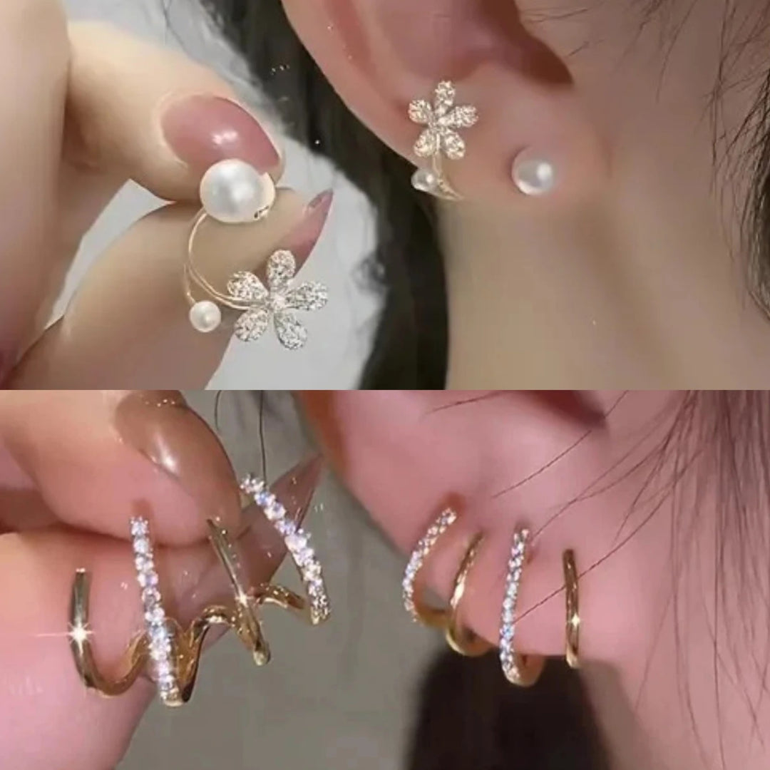Vembley Elegant Daisy Pearl Ear Cuffs with Gold Finish for Trendy Daily and Party Wear