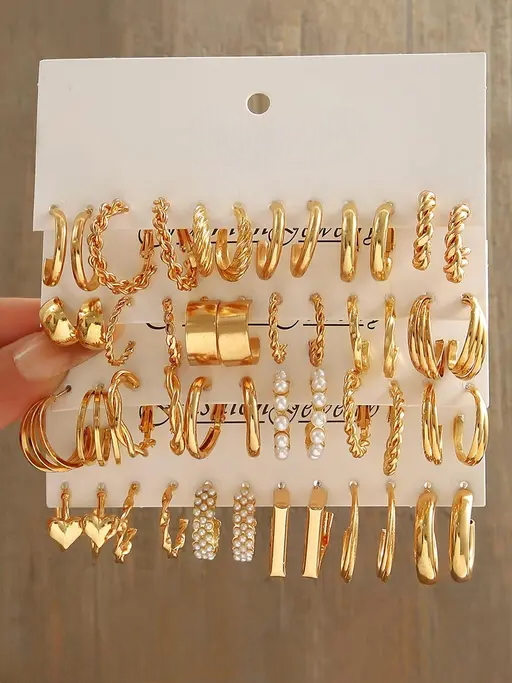 Vembley Combo Of  24 Pairs Gold Plated Hoop And Pearl Earrings For Women And Girls