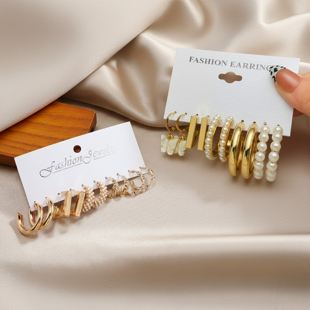 Vembley Combo Of 10 Pair Pearl studed Hoop Earring