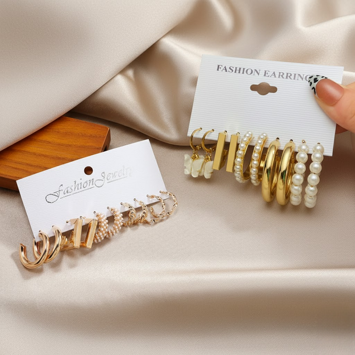Vembley Combo Of 10 Pair Pearl studed Hoop Earring