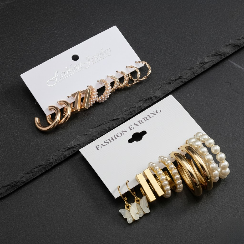 Vembley Combo Of 10 Pair Pearl studed Hoop Earring