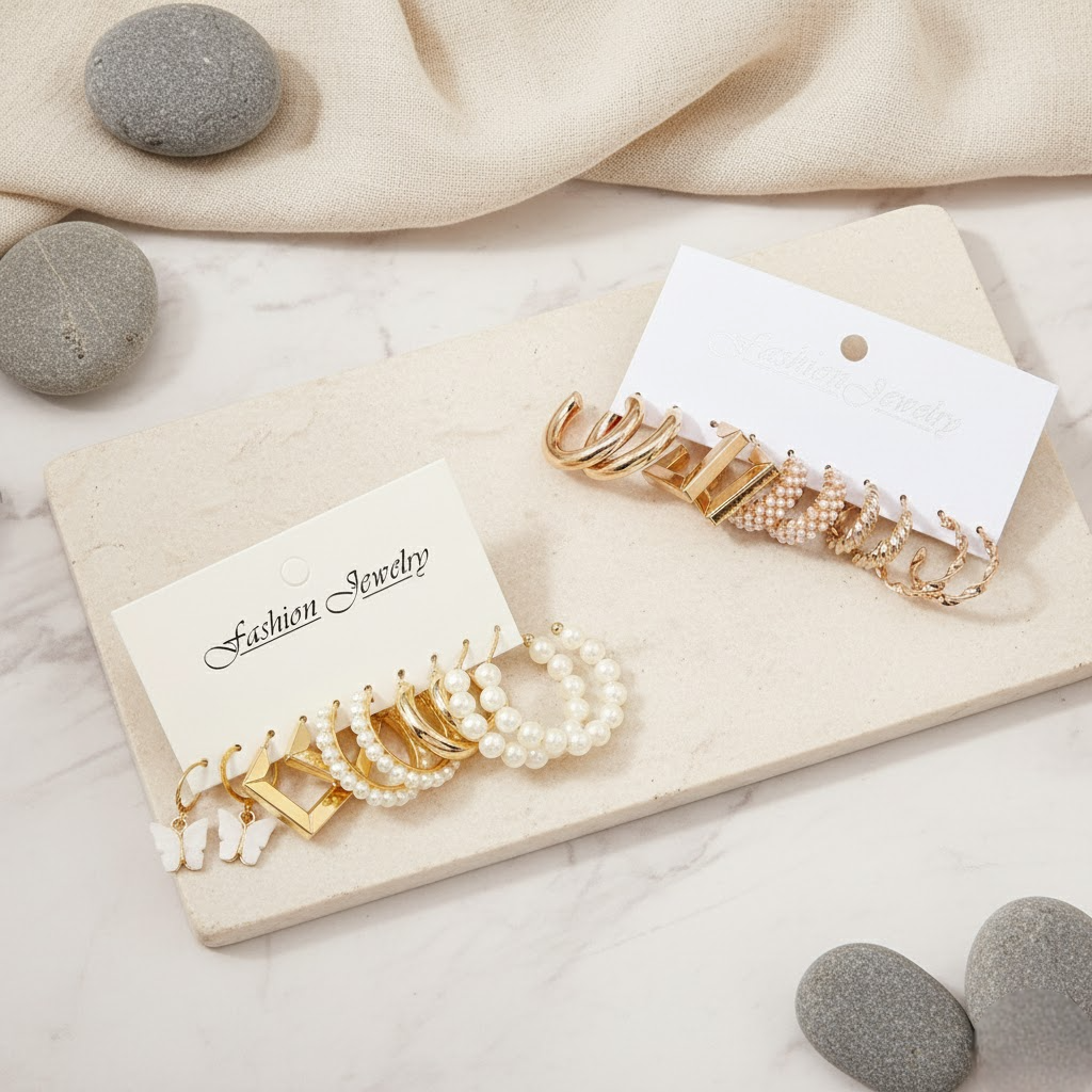 Vembley Combo Of 10 Pair Pearl studed Hoop Earring