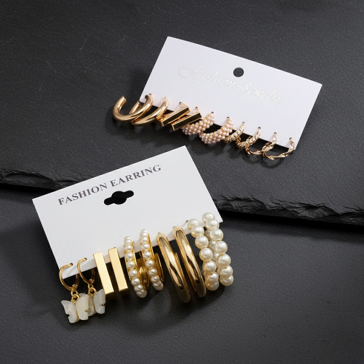 Vembley Combo Of 10 Pair Pearl studed Hoop Earring
