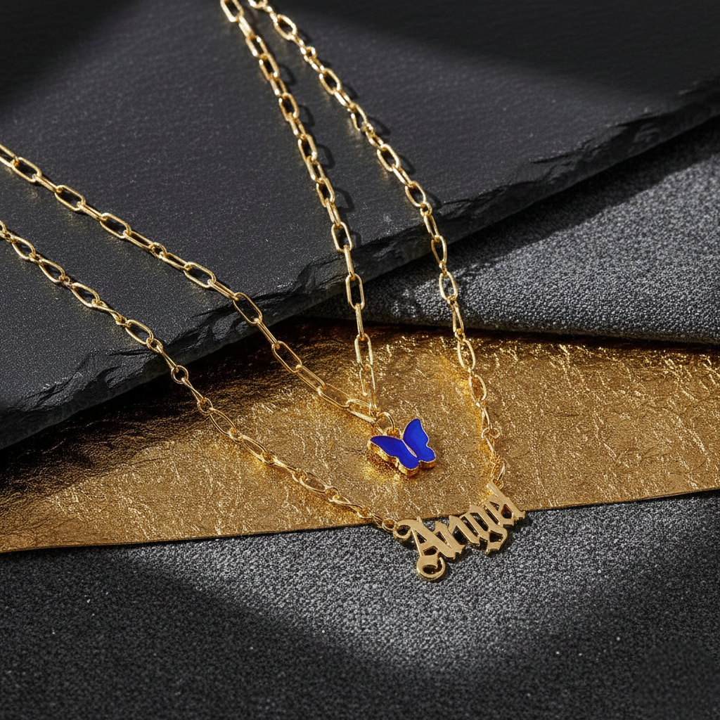 Layered Royal Blue Butterfly Angel Word Pendant